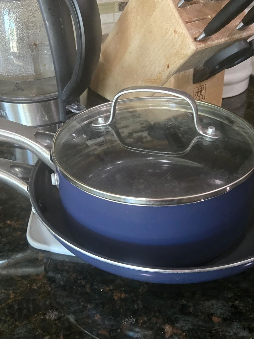 Blue Nonstick Saucepan with Glass Lid - Home Kitchen Cookware